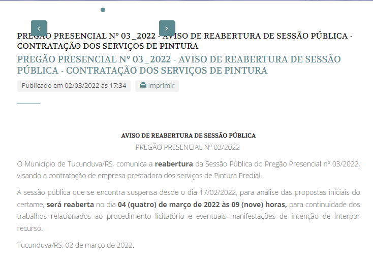 PREGÃO PRESENCIAL Nº 03_2022 -  AVISO DE REABERTURA DE SESSÃO PÚBLICA - CONTRATAÇÃO DOS SERVIÇOS DE PINTURA